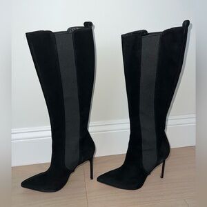 MANOLO BLAHNIK M-TUNGADEHI SUEDE STRETCH BOOTS, BLACK, ITALY Size 36